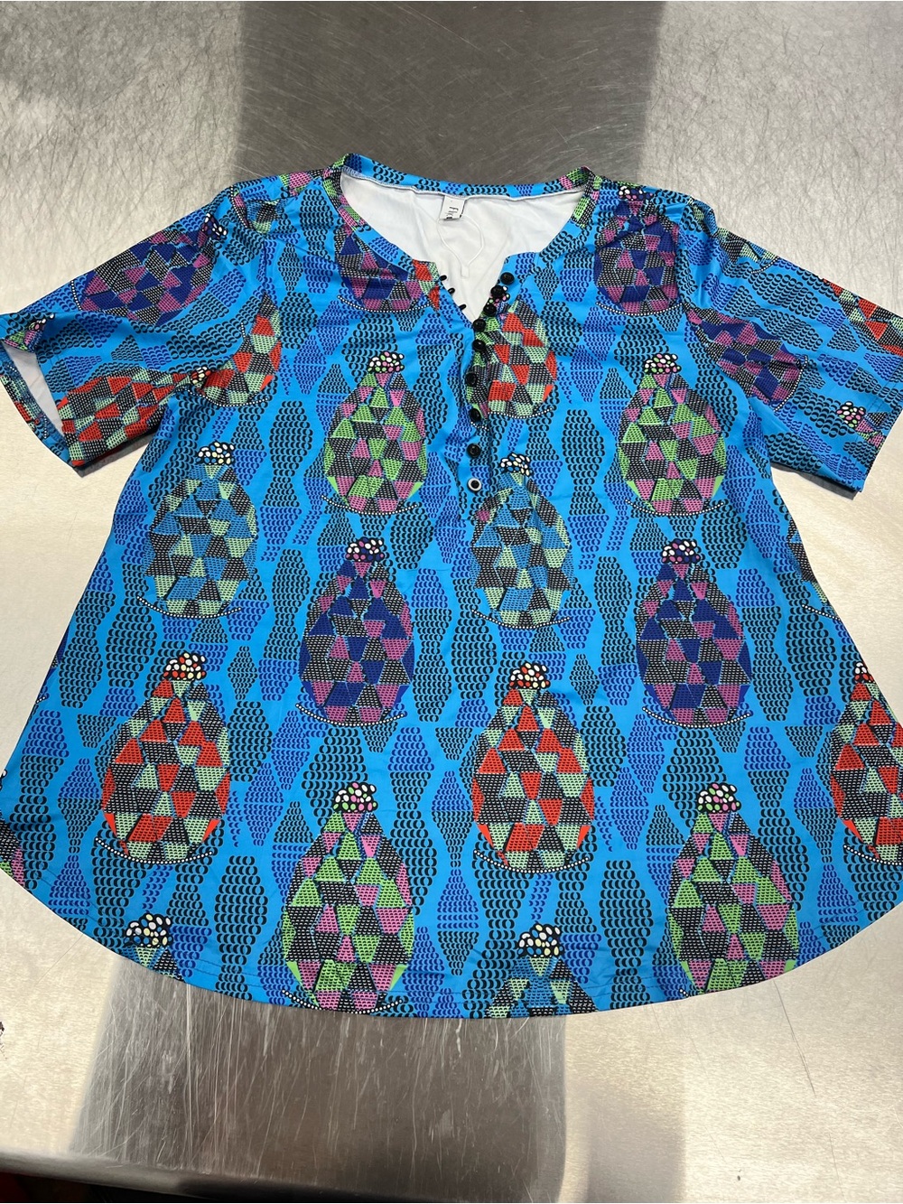 Flycurvy Blue Short Sleeve Geometric Print Tee Women’s XXL